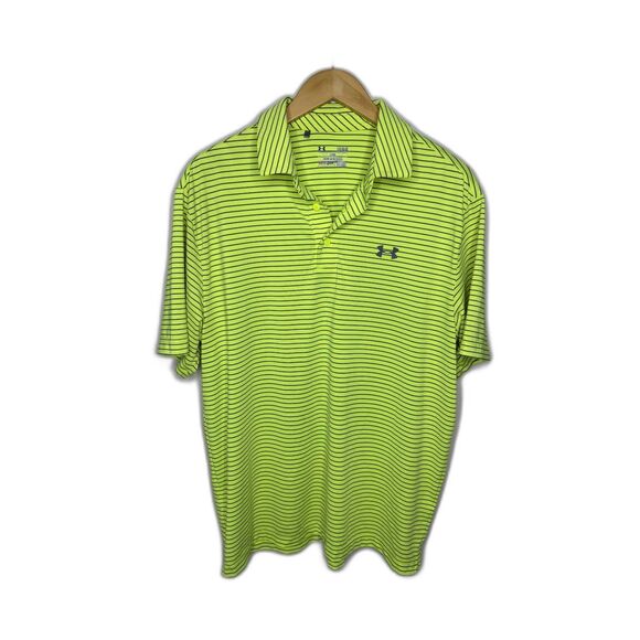 Under Armour mens golf polo neon yellow stripes size large - Picture 1 of 6
